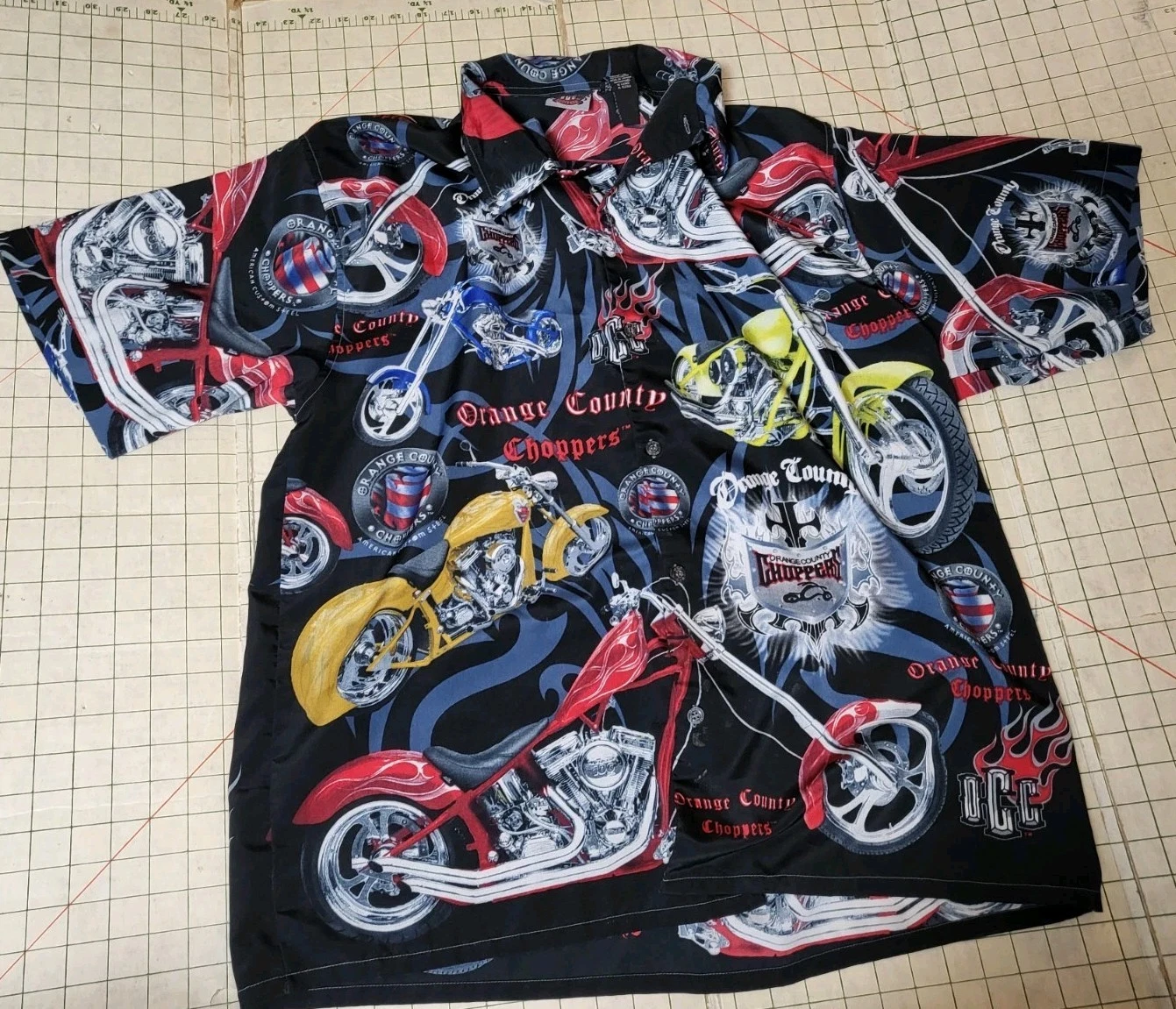 2004 Orange County Choppers Shirt Men's Button Hawaiian Camp XL