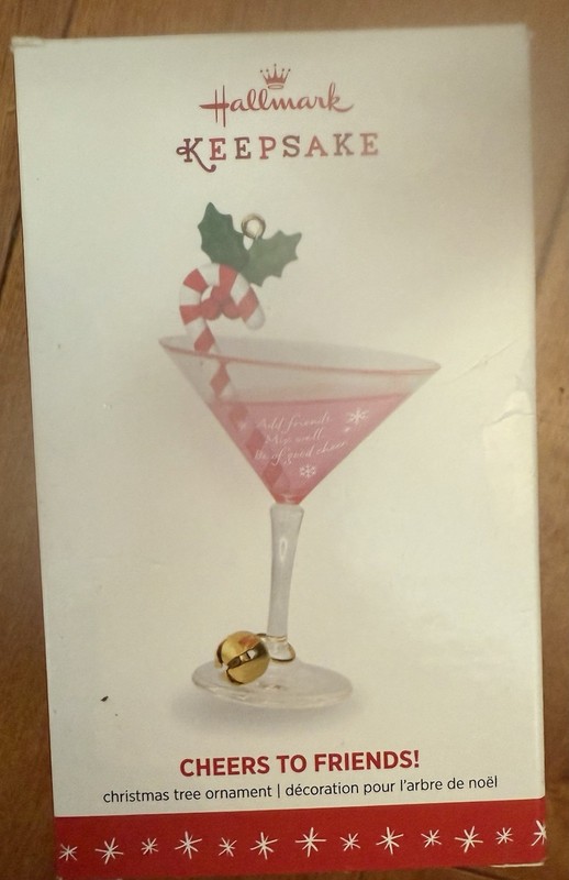 Hallmark Cheers to Friends! Candy Cane Pink Martini Drink Bell Holly 2016