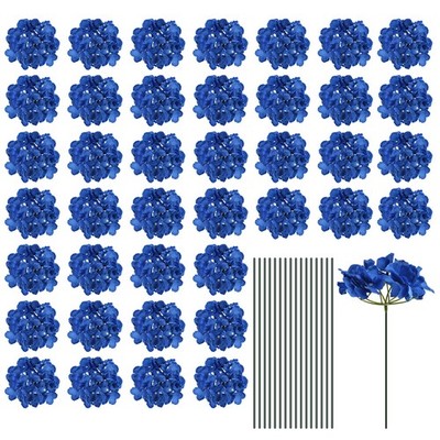 64 Set Silk Hydrangea Flowers Dark Blue Artificial Flowers for Wedding