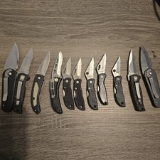 Lot of Folding Pocketknives - Black Plastic Handles - SS Plain/Serrated Manual