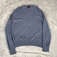 Black Brown 1826 2 Ply Cashmere Sweater Mens XL Fits L V Neck Preppy Knit Blue