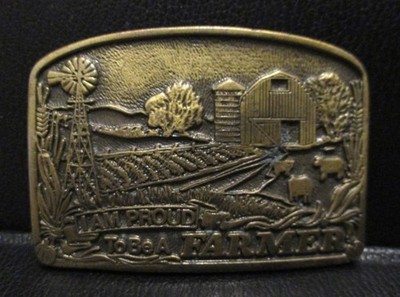 I Am Proud to Be A Farmer Farm Windmill Field Cows Silo Belt Buckle Spec Cast US