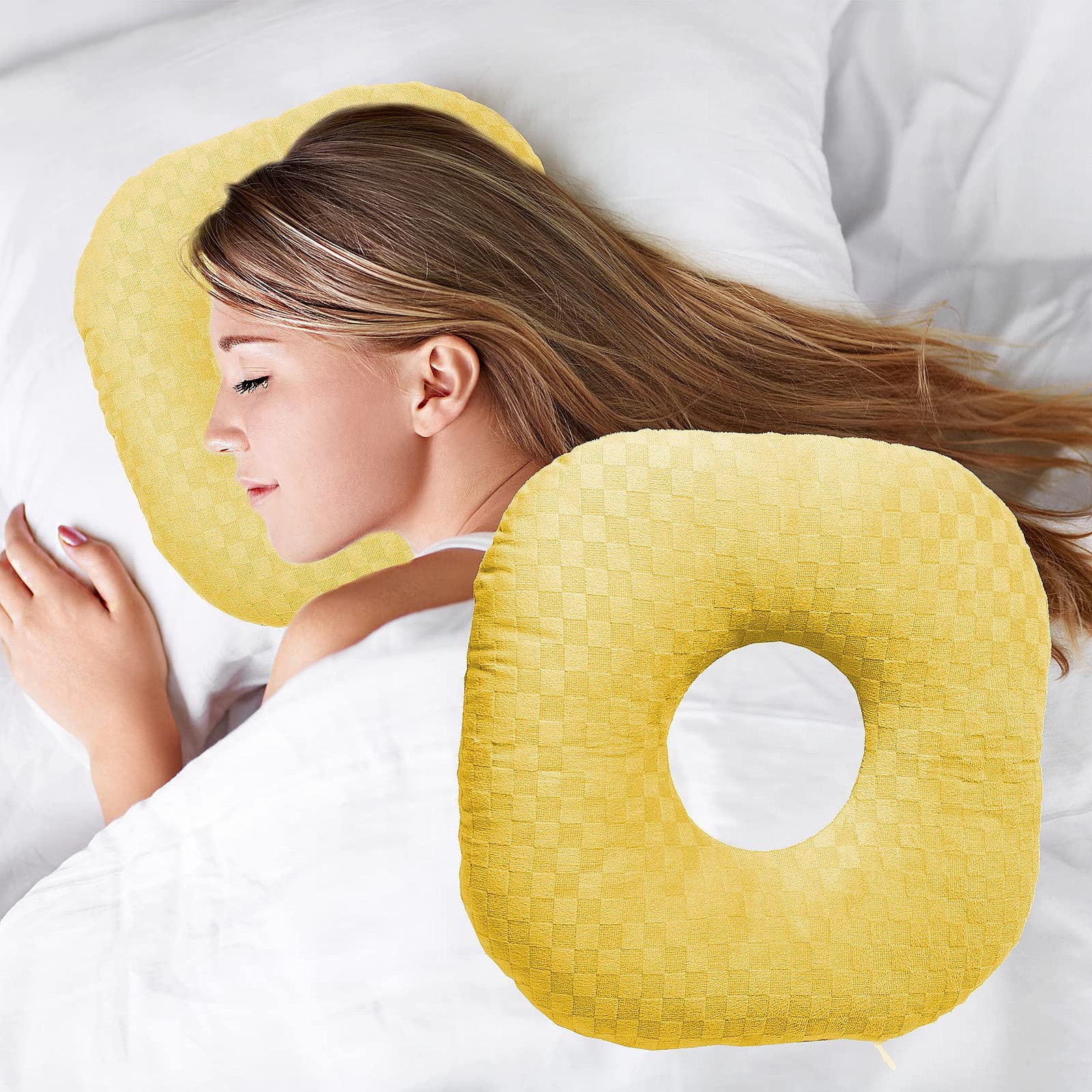 Wuronsa Ear Piercing Pillow for Side Sleepers, with an Hole Yellow
