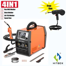 HITBOX 4 IN 1 Gasless MIG Welder Stick LIFT TIG Welding Machine w 10ft Spool Gun