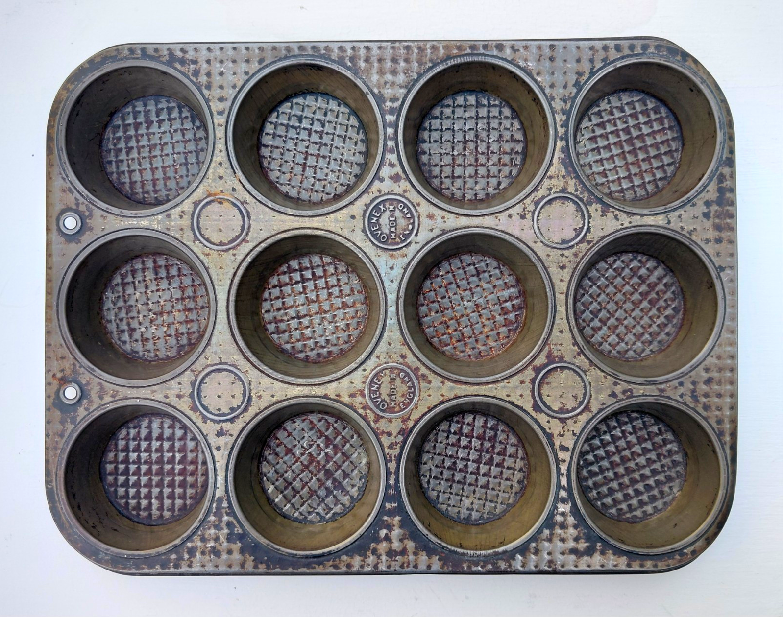 Vintage 40s 50s Ovenex 12 Hole Bun Tin Baking Tray Made in England Mid Century