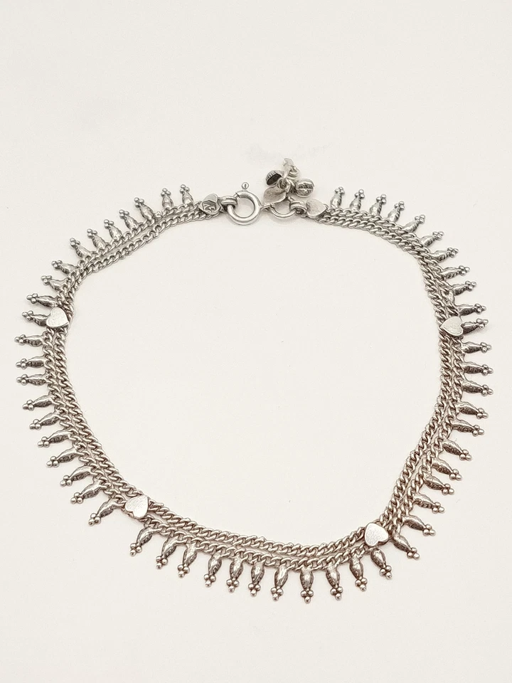Cavigliera Argento Etnico India Pendagli Ciondoli Sonagli Cuori Payal Vintage - Immagine 2 di 4