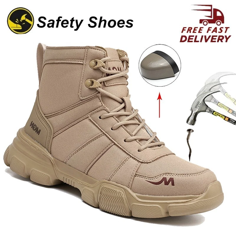 Mens Steel Toe Work Boots Comfortable Slip Resistant Safety Shoes Hiking Sneaker