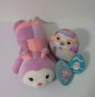 Squishmallow Hug Mees Brenda Butterfly/Bumblebee & Adderley Sloth. New With Tags