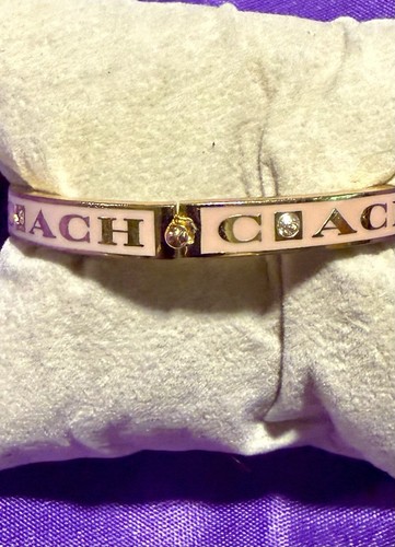 COACH HINGED🌸Baby Pink Gold✨Signature C Enamel ✨RHINESTONE✨Bangle Bracelet - Picture 8 of 12