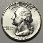 1964 Washington Quarter ~ GEM BU UNC ~ Fresh From OBW Roll ~ 90% Silver