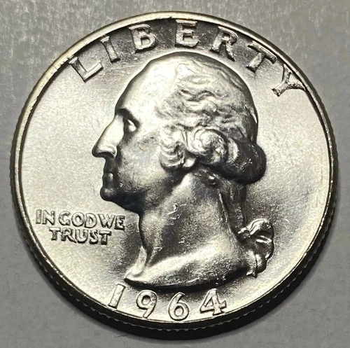 1964 Washington Quarter ~ GEM BU UNC ~ Fresh From OBW Roll ~ 90% Silver