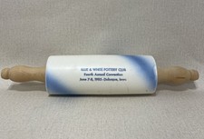 Ceramic Pottery advertising rolling pin Iowa Blue And White Pottery Club 1985