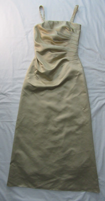 BHS - Size 8 - Gold Satin, Lined, Boned, Long Dress - Removable Straps