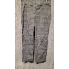 Grey Plaid Pull On Straight Leg Dress Pants Grey White Glen Check Trousers B6