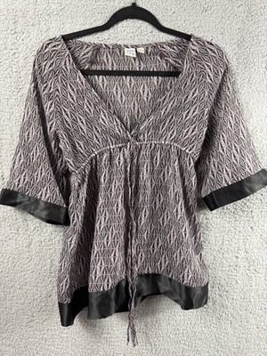 So Wear It Declare It Blouse Women s Small 3/4 Sleeve  Gray Brown Black