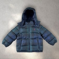 Polo Ralph Lauren Jacket 4T Green Plaid Tartan Hooded Down Puffer Coat Pony