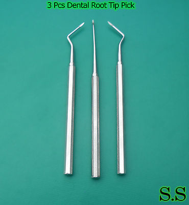 3-Piece Dental Root Tip Pick Set - Left, Right & Straight Stainless Steel Dental Tools (ODM Brand)