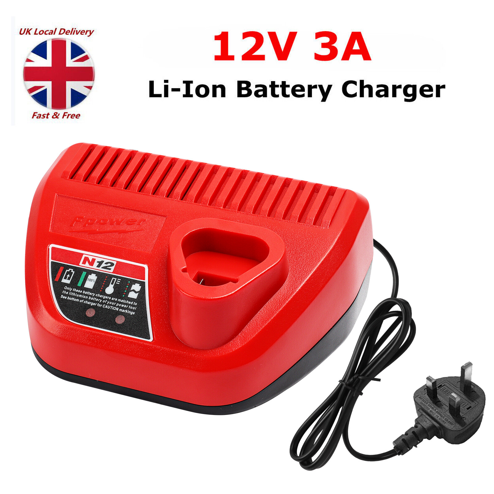 Rapid Charger for Milwaukee M12 C12C 12V Li-ion battery XC 48-11-2401 2402 2411