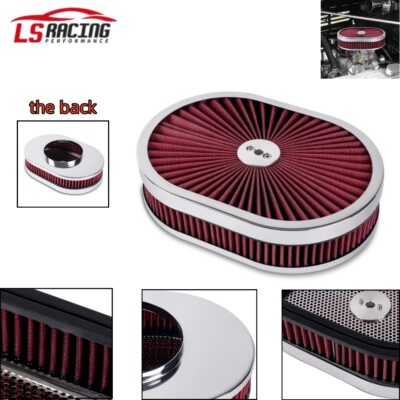 Chrome 12'' Air Cleaner Set 4-Barrel Carburetor 5-1/8'' Neck Washable Muscle Red