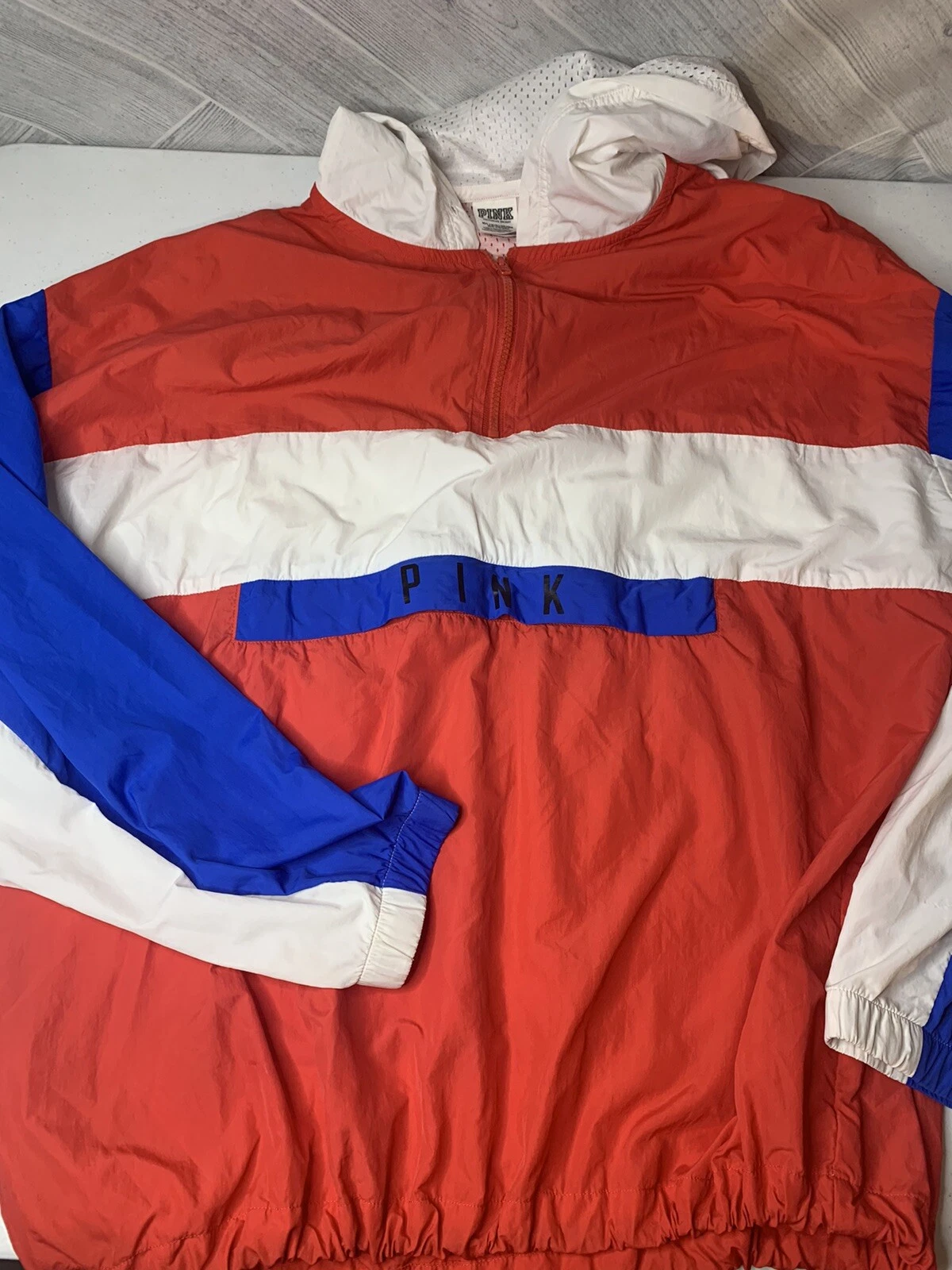 UNDERCOVER Giacca a vento ROSA Victoria's Secret rossa bianca blu con cappuccio leggera M L