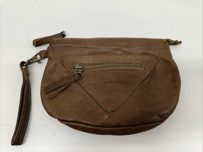 ZARA Brown Faux Leather Wristlet Clutch Purse Double Zipper