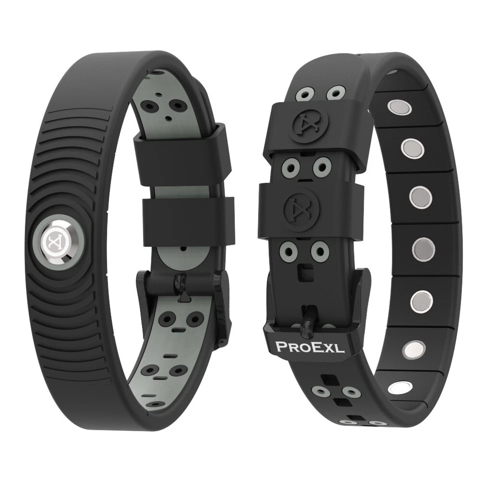 PULSERA MAGNÉTICA DEPORTIVA PROEXL 18K - IMPERMEABLE - CORREA TRANSPIRABLE - NEGRO-GRIS Foto 2 de 4