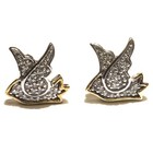 New 925 10k yellow gold .11ct diamond Dove Birds stud earrings unique   — photo 1