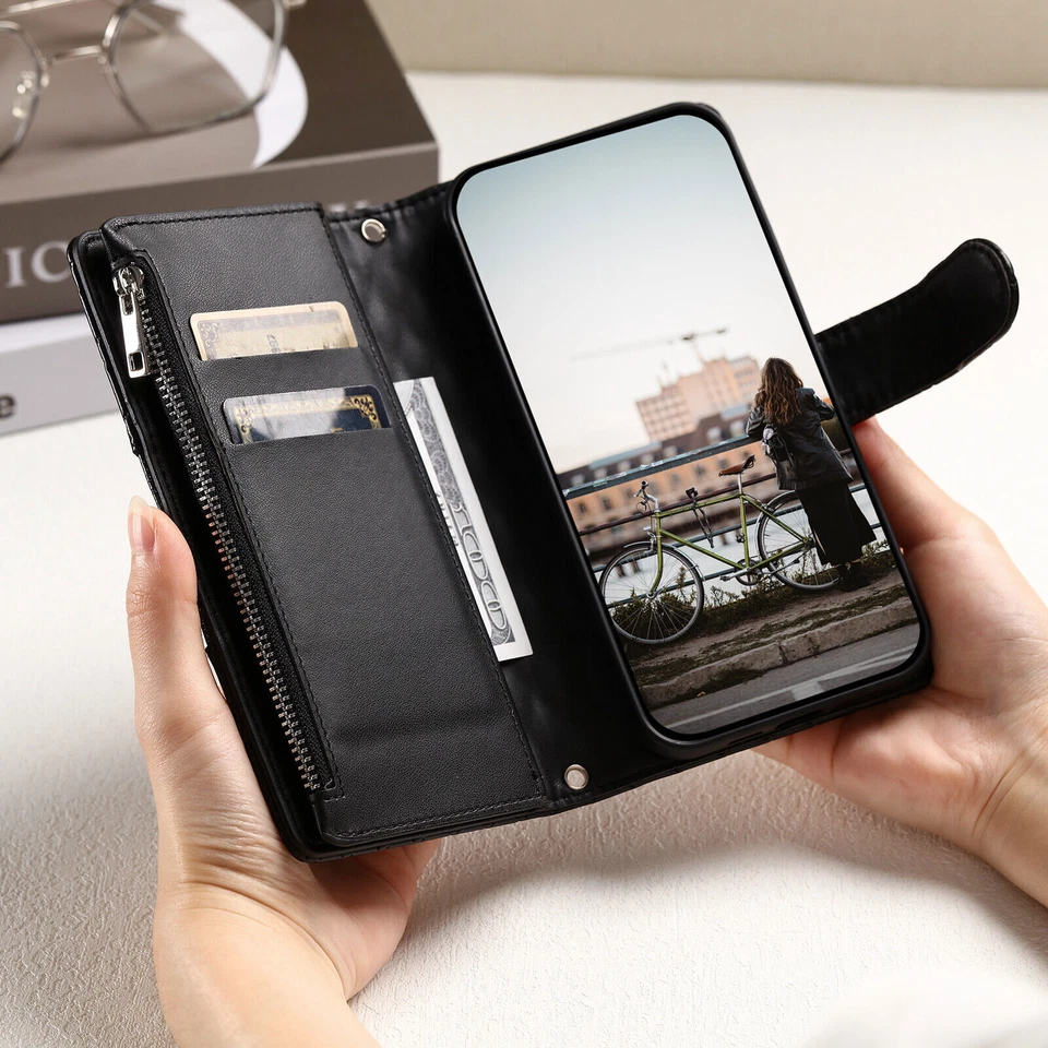 Zipper Grid Leather Wallet Phone Case For Huawei Mate 20 P30 P40 Pro X8B Nova 10 - Image 3 of 4