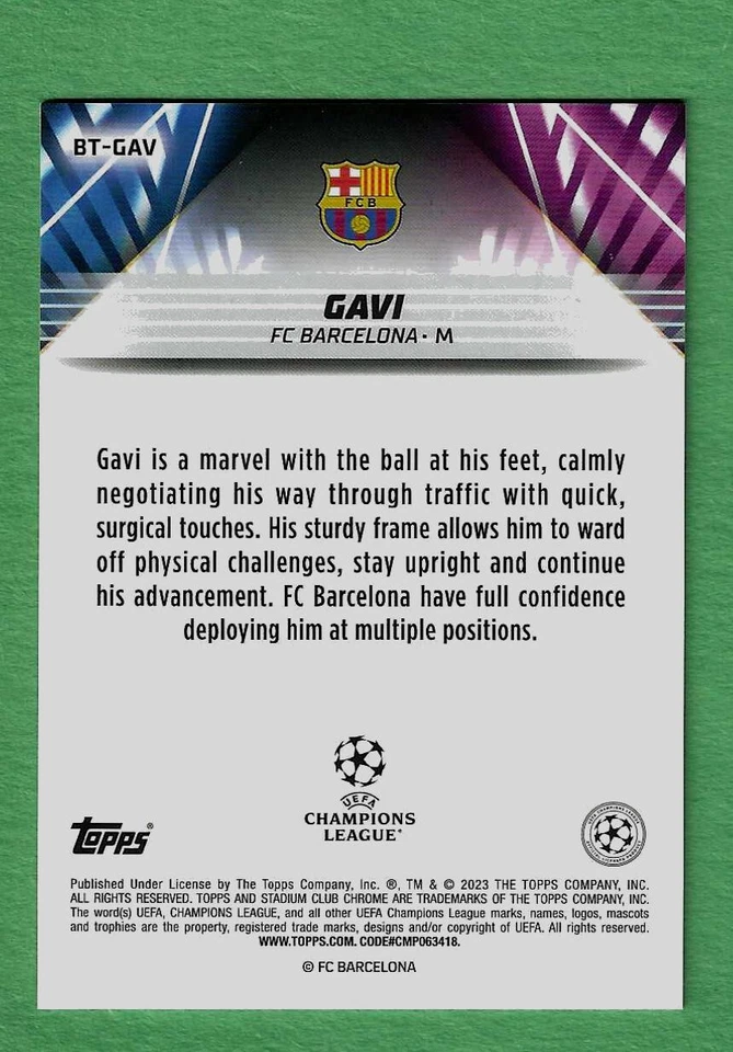 Gavi 2022-23 Topps Stadium Beam Team BT-GAV Barcelona Spain CASE HIT INSERT - Image 2 of 2