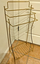 VINTAGE 60'S MCM GOLDTONE METAL WIRE BATHROOM FLOOR STAND TOWEL BAR RACK STORAGE