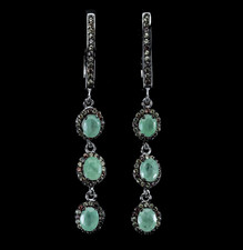 925 STERLING SILVER NATURAL UNHEATED GREEN BRAZILIAN EMERALD/SAPPHIRE EARRINGS