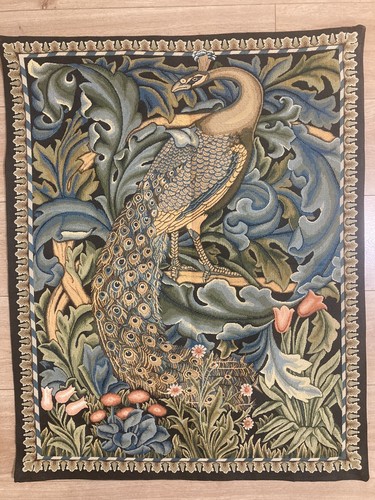 Peacock in Secret Garden William Morris Medieval Tapestry Wall Hanging 28”x36” - Picture 2 of 6