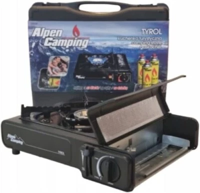 Alpen Camping IK002 Gaskocher für Kartuschen mit Koffer Herdkreuz Campingkocher