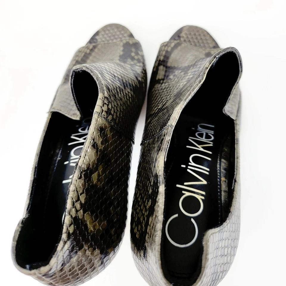 Calvin Klein Zapatos Cuero 6 Negro Pull On Stiletto Serpiente Botines Nastassia Foto 3 de 4