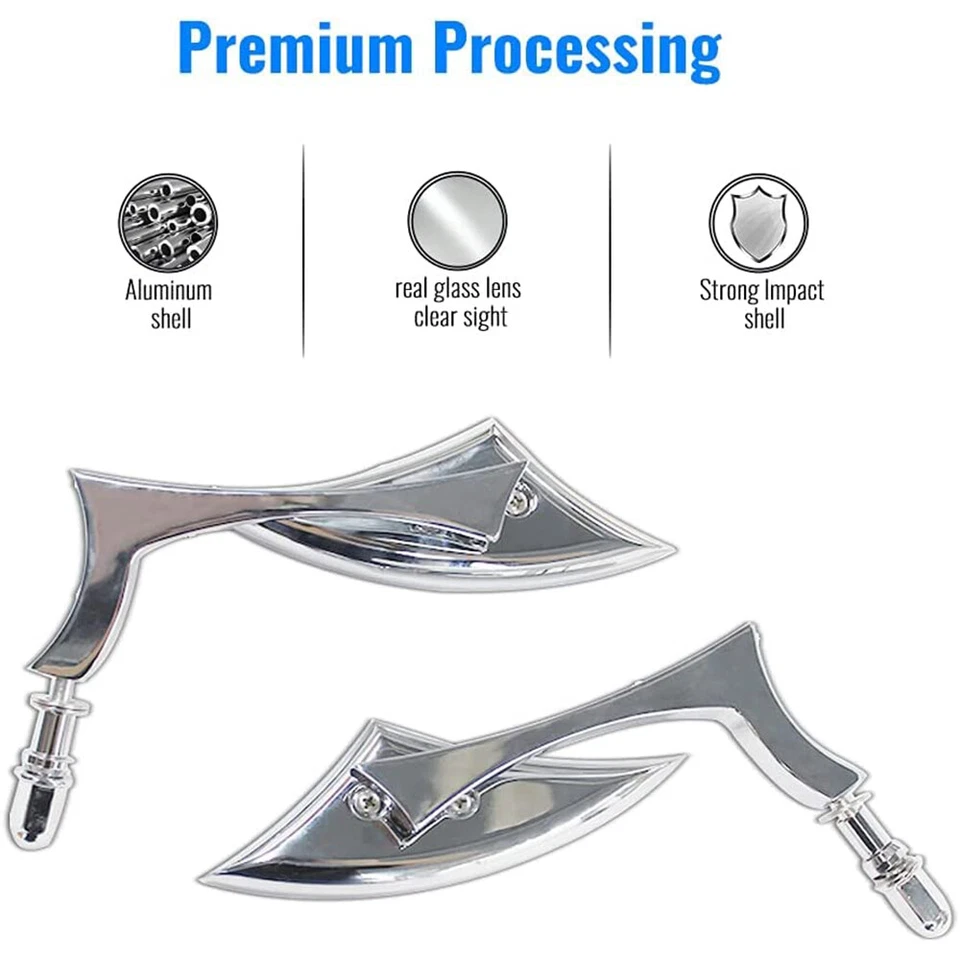 2x Espejos retrovisores cromados de hoja para motocicleta Harley Sportster Rocker C Big Dog Chopper Foto 4 de 4