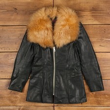 Vintage Sears Leather Jacket Xs 70s Faux Fur Collar Jr Bazaar Green Womens Zip