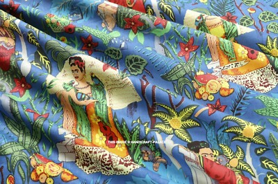 Indian Handmade Pure Cotton Dress Blue Fabric Floral Print Fabric 5 Yard