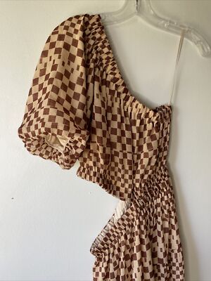 moon river dress Brown Checkered One Sleeve Small Cut Out | eBay moon river dress Brown Checkered One Sleeve Small Cut Out | eBay
