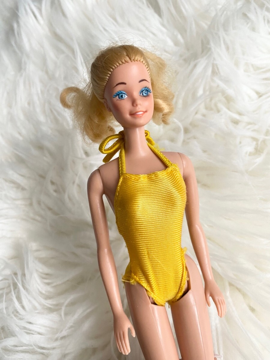 Vintage 1980s Mattel Barbie in Original Yellow Swimsuit