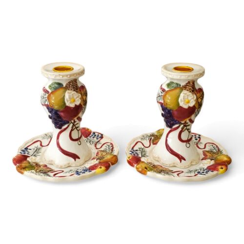 Bella Casa by Ganz Holiday Fruits & Pinecones Candlestick Candle Holders & Trays - Afbeelding 1 van 10