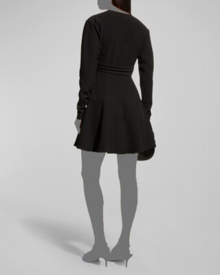 lex long sleeve mini dress black $496 A.L.C. Women's Black Lex V Neck Long Sleeve A-Line Mini Dress Size 0