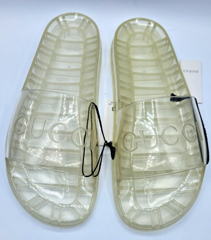 Gucci Men's Clear Transparent Rubber Logo Slides Sandals UK11 US11.5 thumbnail 6