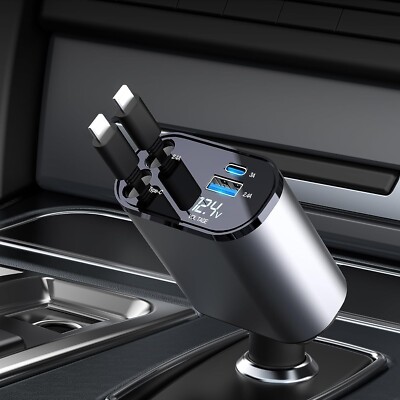 Retractable Car Charger 4 in 1 Fast Car Phone Charger 120W With USB Type C Cable