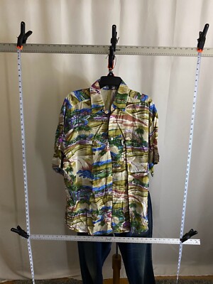 New Millenium Santa Cruz Boat Harbor Artwork SHORT SLEEVE BUTTON UP SHIRT XL 