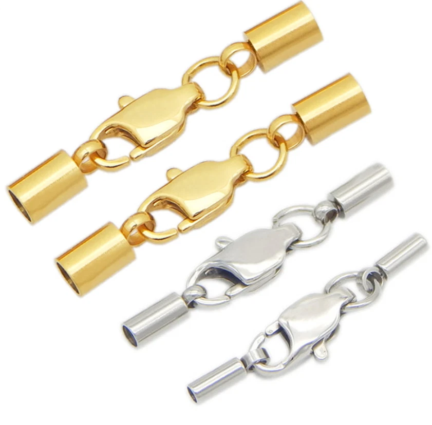 2 piezas cierres y ganchos de acero inoxidable para cordones de cuero collar tapas de extremo joyería Foto 2 de 4