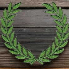 Green Laurel Wreath Patch Metallic Embroidered SCA Cut out Iron on Sew on (6")