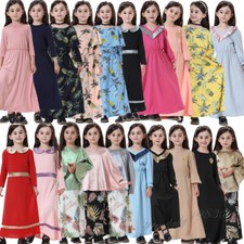 Muslim Kids Girls Abaya Islamic Maxi Dress Prayer Robe Kaftan Christmas Party