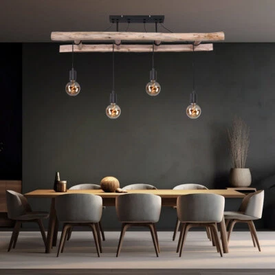 ETC-SHOP Pendellampe Holzlampe Hängeleuchte Vintage Deckenlampe Holzleiter Metall schwarz