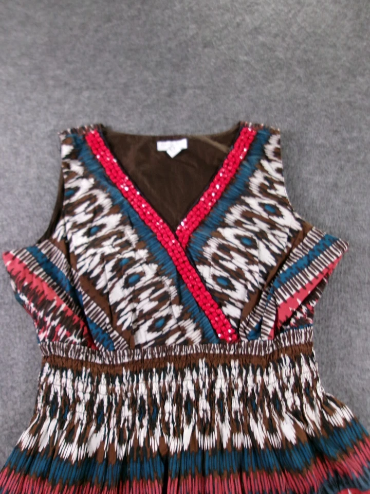 Charter Club Dress Women 14 Petite Southwestern Aztec Native Inspired Beaded - Image 2 of 4