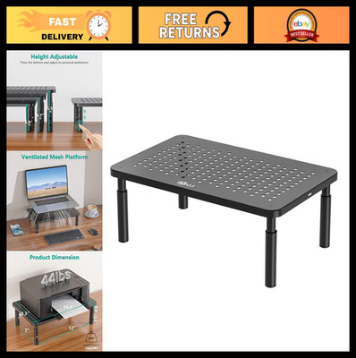 Dual Monitor Stand Riser - Height Adjustable Desk Organizer for Laptop & Printer